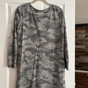 Gray Camouflage Long Sleeve Sweater Dress